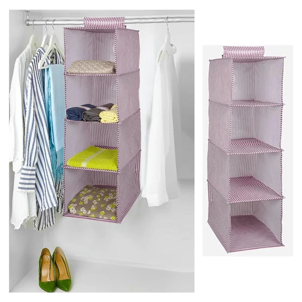 Dolap İçi Düzenleyici Katlanabilir Çok Amaçlı 4 Bölmeli Çizgili Bez Organizer (siyah) - 2