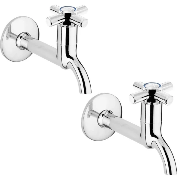 2li Artı Aç Kapa 4 Kollu Krom Çevirveli Musluk Duvardan Tek Girişli ürün görseli 1