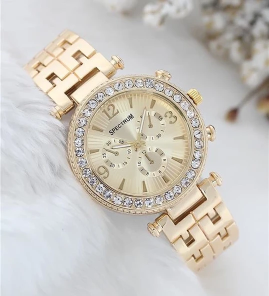 Zarif Ve Şık Özel Tasarım Zirkon Taşlı Metal Bayan Kol Saati (gold) - 2