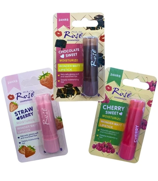 Yoğun Etkili Dudak Koruyucu Nemlendirici Balm Kiraz Çilek Çikolata (3lü Set) ürün görseli