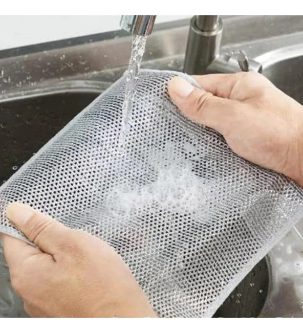 Bulaşık Ovma Ovalama Yanmış Yağ Ağır Kir Bezi Teli Telli Bez - 20x20 Cm. - 3 Adetlik Paket - Resim 3