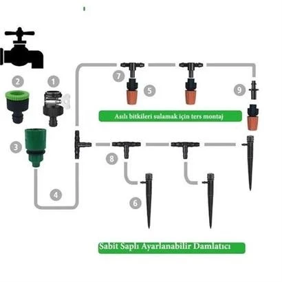 15 Metre Bahçe Damlama Sulama Sistemi Seti Hortum Ve Ek Parçaları - Resim 3