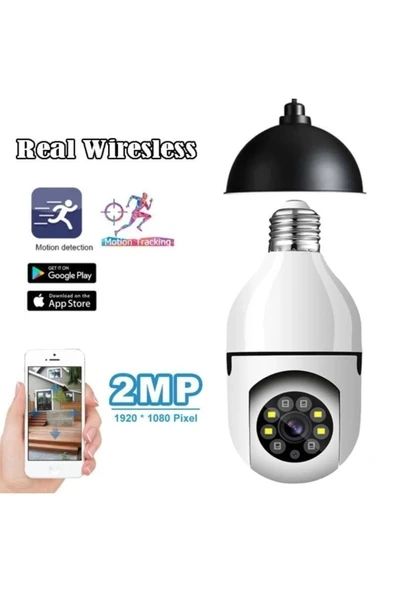 Wifi 360 Panoramik Ampul Kamera Güvenlik Kamerası Çift Wifi 360 Derece Gece Görüşlü - 2