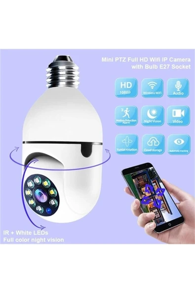 Wifi 360 Panoramik Ampul Kamera Güvenlik Kamerası Çift Wifi 360 Derece Gece Görüşlü - 3