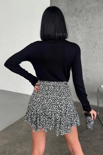 Rahat Ve Şık Uzun Kollu Bisiklet Yaka Likralı Viskon Penye Body Siyah - Resim 3