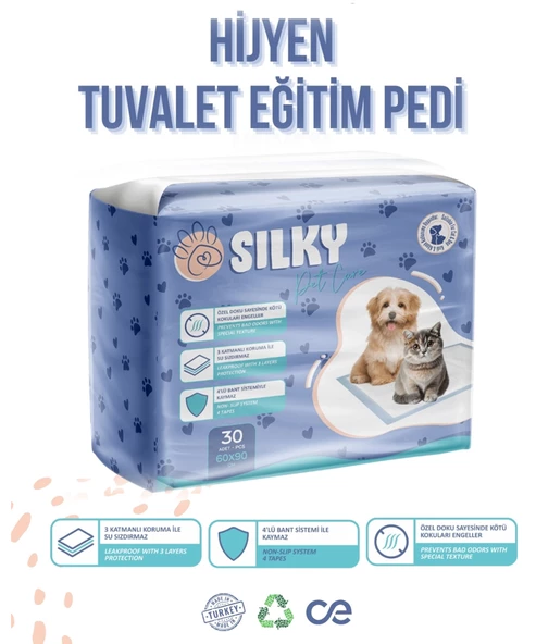 Silky - Kedi ve Köpekler için Tuvalet Eğitim Pedi   - 60x90cm / 30 ad.