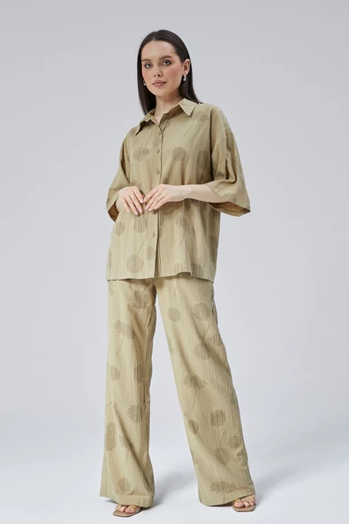 Kadın Haki Oversize Gömlek - Resim 2