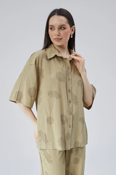 Kadın Haki Oversize Gömlek - Resim 5