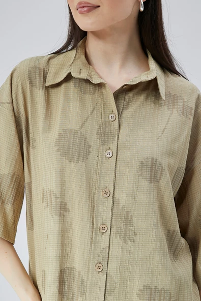 Kadın Haki Oversize Gömlek - Resim 6