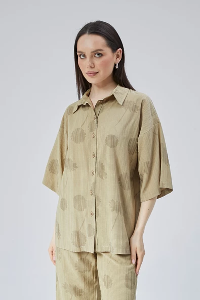 Kadın Haki Oversize Gömlek - Resim 4