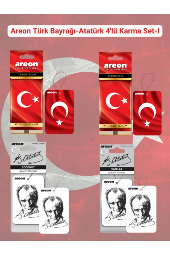 Areon Türk Bayrağı-Atatürk 4'lü Karma Set-I