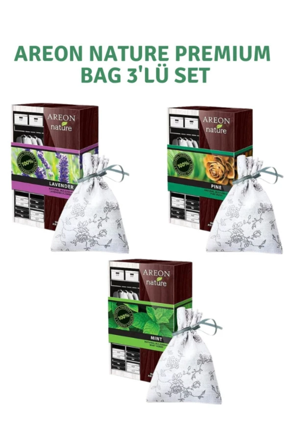 Areon Nature Premium Bag Dolap ve Çekmece Kokusu 3'lü Set