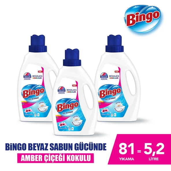 Bingo Sıvı Performans Çamaşır Deterjanı Amber Çiçeği 1755 ml 3lü