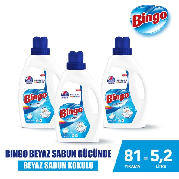 Bingo Sıvı Performans Çamaşır Deterjanı Beyaz Sabun 1755 ml 3lü