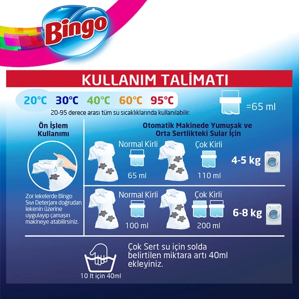 Bingo Sıvı Performans Çamaşır Deterjanı Amber Çiçeği 2600 ml 3lü - 5