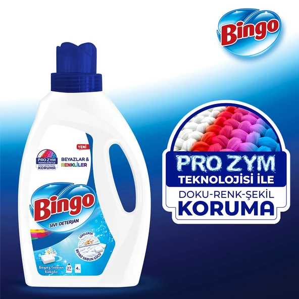 Bingo Sıvı Performans Çamaşır Deterjanı Beyaz Sabun 1755 ml 3lü - 4