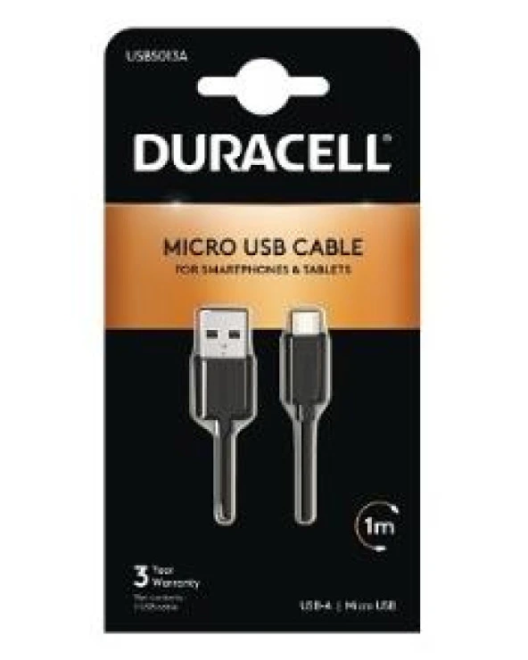 Duracell 1m USB-A to Micro USB Şarj Kablosu - Siyah