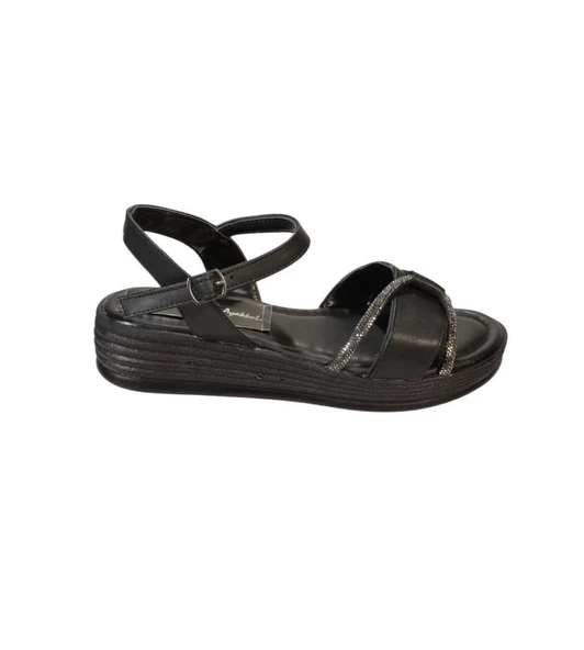 YAZKIŞ Kadın Siyah Beyaz Taşlı 4cm Dolgo Topuk Sandalet - 5