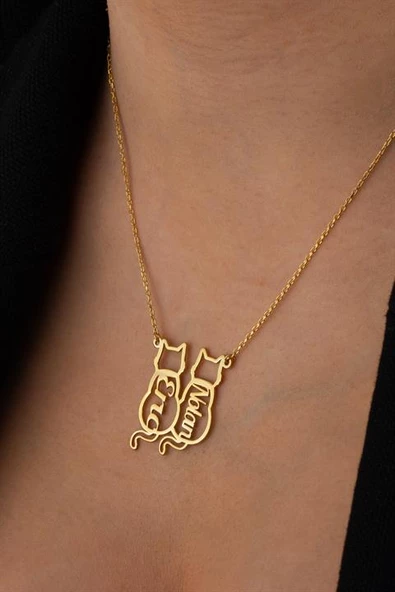 Kadın 925 Ayar Gümüş Kedi İsim Kolye