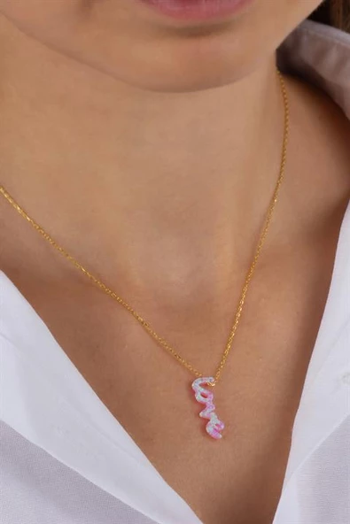 Kadın 925 Ayar Gümüş Opal Taşlı Love Kolye - 1