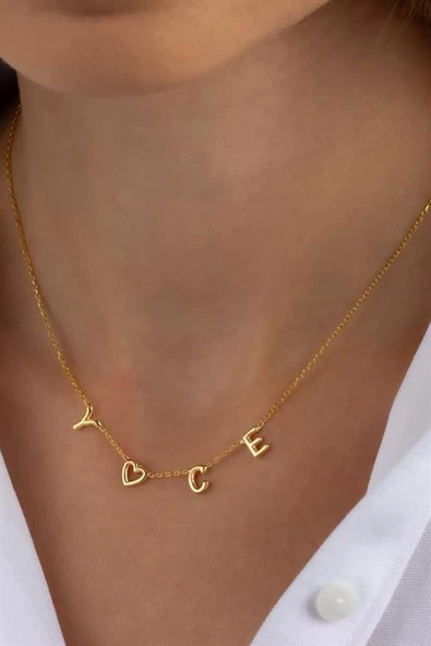 Kadın 925 Ayar Gümüş Kalpli Balon Harf Kolye