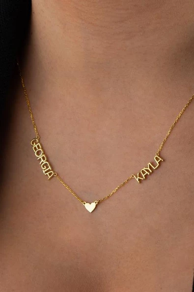 Kadın 925 Ayar Gümüş İkili Kalpli Balon İsim Kolye