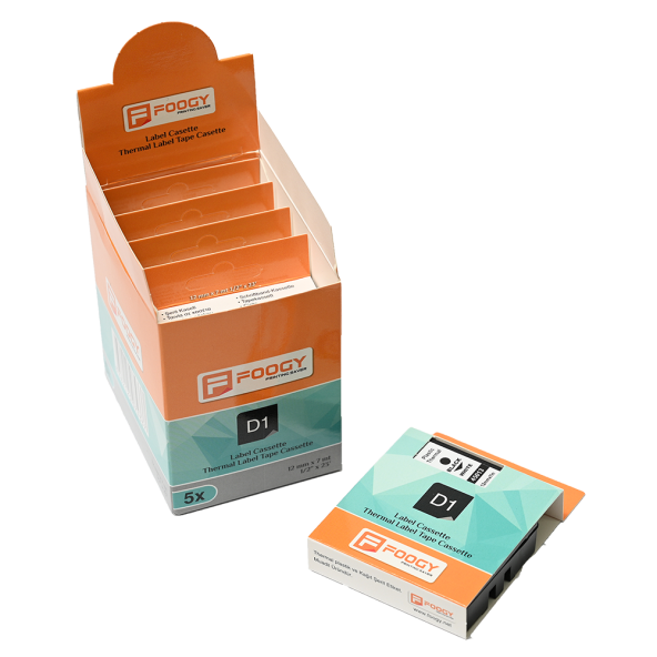 Foogy Dymo D1 Muadili Etiket Plastik Mavi - 12 mm x 7 mt - 45016 - Eko Paket 5 li - 6