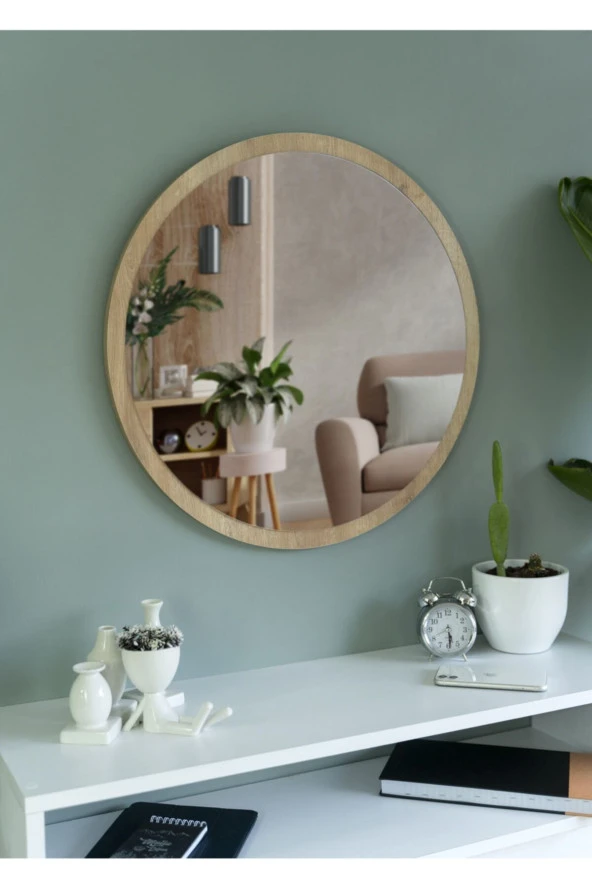 Nysamo 45 cm Safir Meşe Dekoratif Yuvarlak Antre Hol Koridor Duvar Salon Mutfak Banyo Wc Ofis Aynası - Resim 3