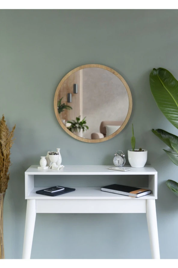 Nysamo 45 cm Safir Meşe Dekoratif Yuvarlak Antre Hol Koridor Duvar Salon Mutfak Banyo Wc Ofis Aynası - Resim 5