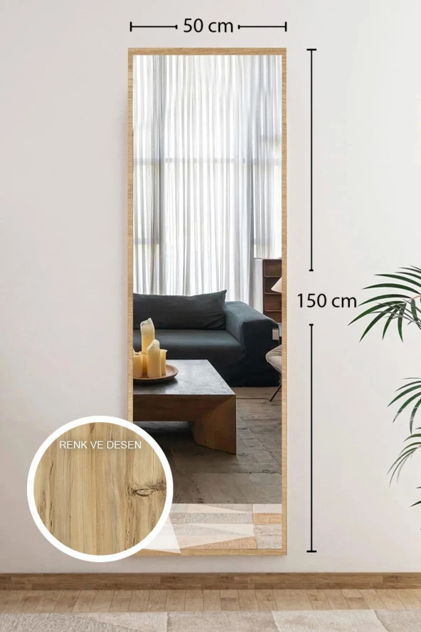 Nysamo 50x150 Cm Meşe Boy Ayna Antre Koridor Konsol Duvar Salon Banyo Wc Ofis Çocuk Yatak Odası Boy Aynası - 3
