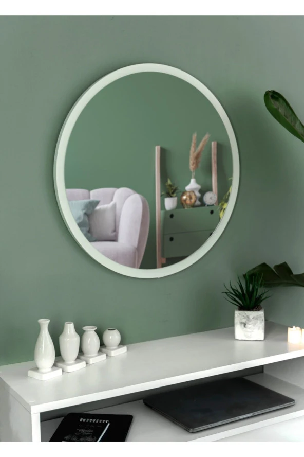 Nysamo 58 cm Beyaz Dekoratif Yuvarlak Antre Hol Koridor Duvar Salon Mutfak Banyo Wc Ofis Aynası