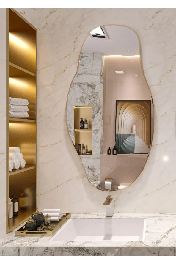 Nysamo Asimetrik 40x70 Dekoratif Ayna, Konsol Aynası, Hol Aynası, Wc Aynası, Dresuar Aynası
