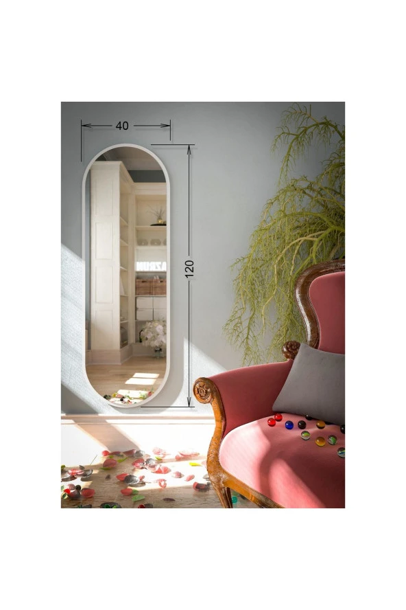 Nysamo Beyaz Oval Dekoratif Boy Aynası 40x120 cm - 4
