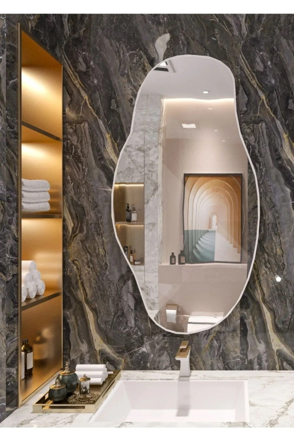 Nysamo Asimetrik 40x70 Dekoratif Ayna, Konsol Aynası, Hol Aynası, Wc Aynası, Dresuar Aynası - 5