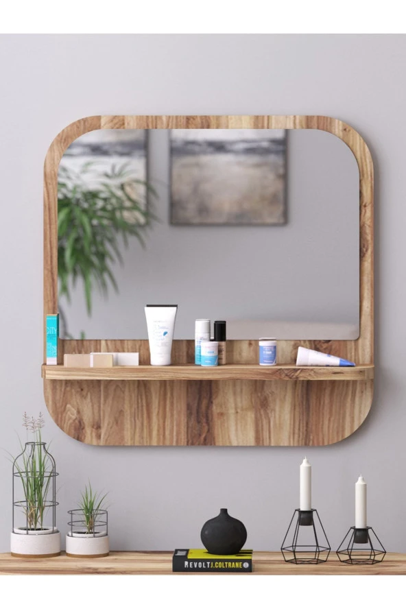 Nysamo Raflı Kare 58 cm Koridor Dresuar Konsol Duvar Salon Banyo Ofis Çocuk Yatak Oda raflı Aynası - Resim 2