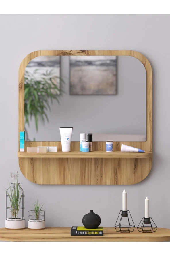 Nysamo Raflı Kare 58 cm Koridor Dresuar Konsol Duvar Salon Banyo Ofis Çocuk Yatak Oda raflı Aynası - 2