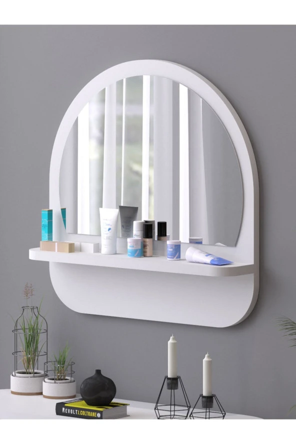 Nysamo Raflı Oval 58 cm Koridor Dresuar Konsol Duvar Salon Banyo Ofis Çocuk Yatak Oda raflı Aynası