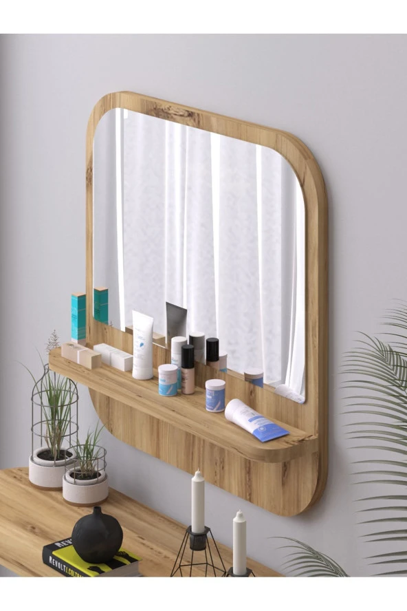 Nysamo Raflı Kare 58 cm Koridor Dresuar Konsol Duvar Salon Banyo Ofis Çocuk Yatak Oda raflı Aynası - 3