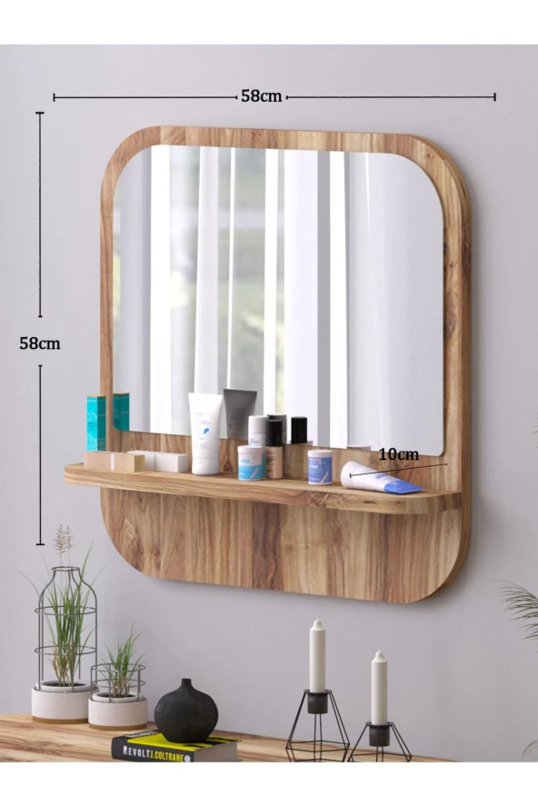 Nysamo Raflı Kare 58 cm Koridor Dresuar Konsol Duvar Salon Banyo Ofis Çocuk Yatak Oda raflı Aynası - Resim 5