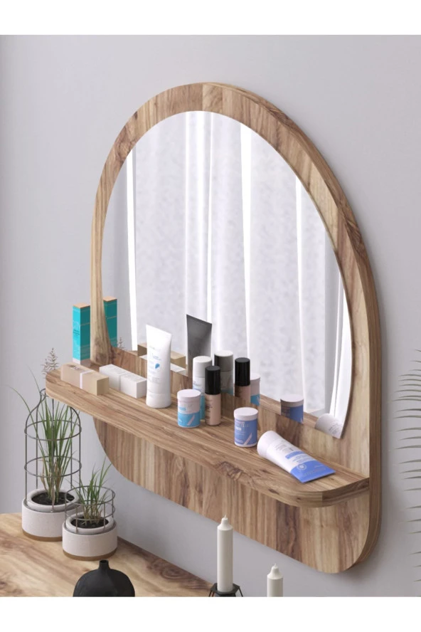 Nysamo Raflı Oval 58 cm Koridor Dresuar Konsol Duvar Salon Banyo Ofis Çocuk Yatak Oda raflı Aynası - 3