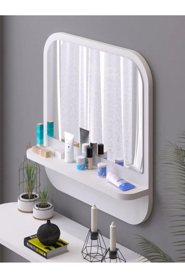 Nysamo Raflı Kare 45 cm Koridor Dresuar Konsol Duvar Salon Banyo Ofis Çocuk Yatak Oda raflı Aynası - Resim 3