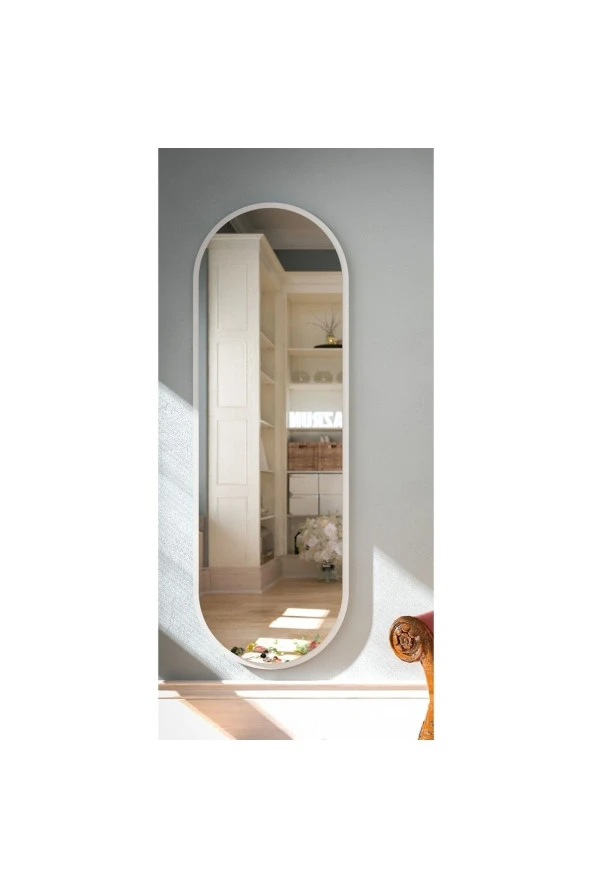 Nysamo Tarz Design Beyaz Oval Dekoratif Boy Aynası 50x150 Cm - 2