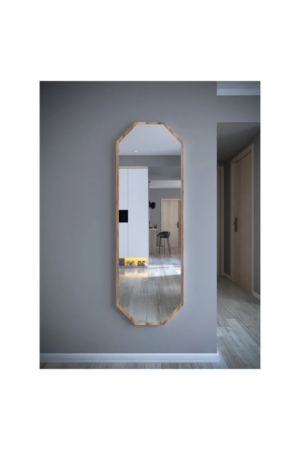 Nysamo Tarz Design Kemence Ceviz Sekizgen Dekoratif Boy Aynası 150x50cm - 1