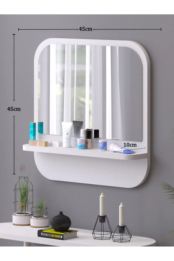 Nysamo Raflı Kare 45 cm Koridor Dresuar Konsol Duvar Salon Banyo Ofis Çocuk Yatak Oda raflı Aynası - Resim 5