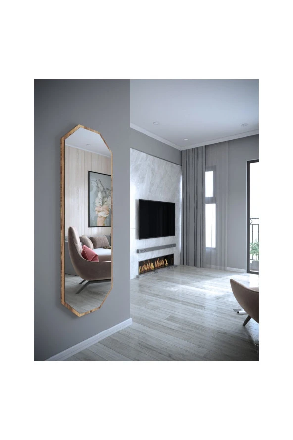 Nysamo Tarz Design Kemence Ceviz Sekizgen Dekoratif Boy Aynası 150x50cm - 2