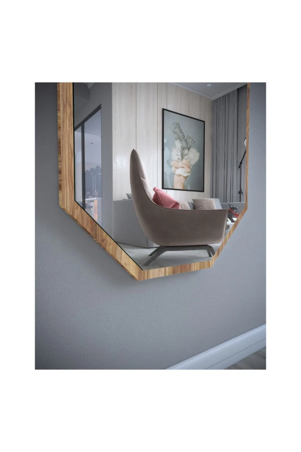 Nysamo Tarz Design Kemence Ceviz Sekizgen Dekoratif Boy Aynası 150x50cm - 3