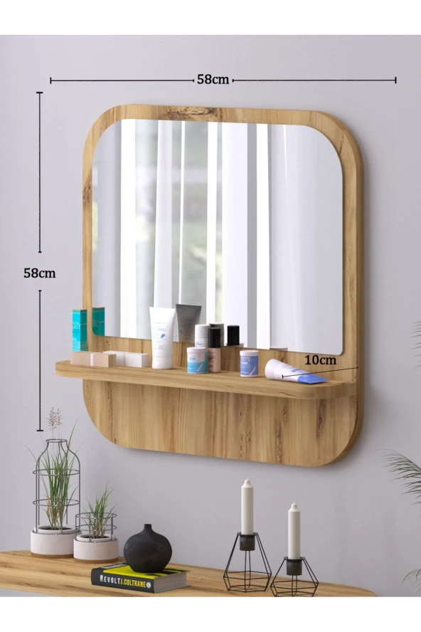 Nysamo Raflı Kare 58 cm Koridor Dresuar Konsol Duvar Salon Banyo Ofis Çocuk Yatak Oda raflı Aynası - 5
