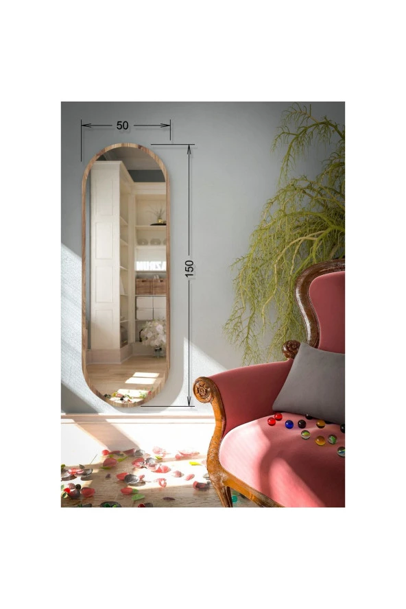 Nysamo Tarz Design Kemence Ceviz Oval Dekoratif Boy Aynası 50x150 Cm - 4