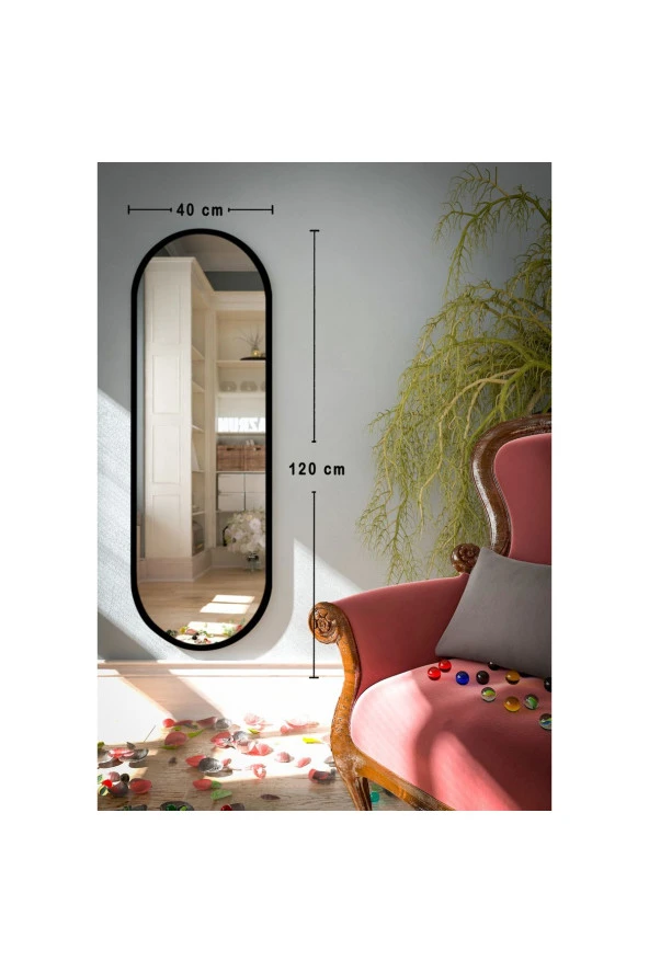 Nysamo Siyah Oval Dekoratif Boy Duvar Aynası 40x120 Cm - 3