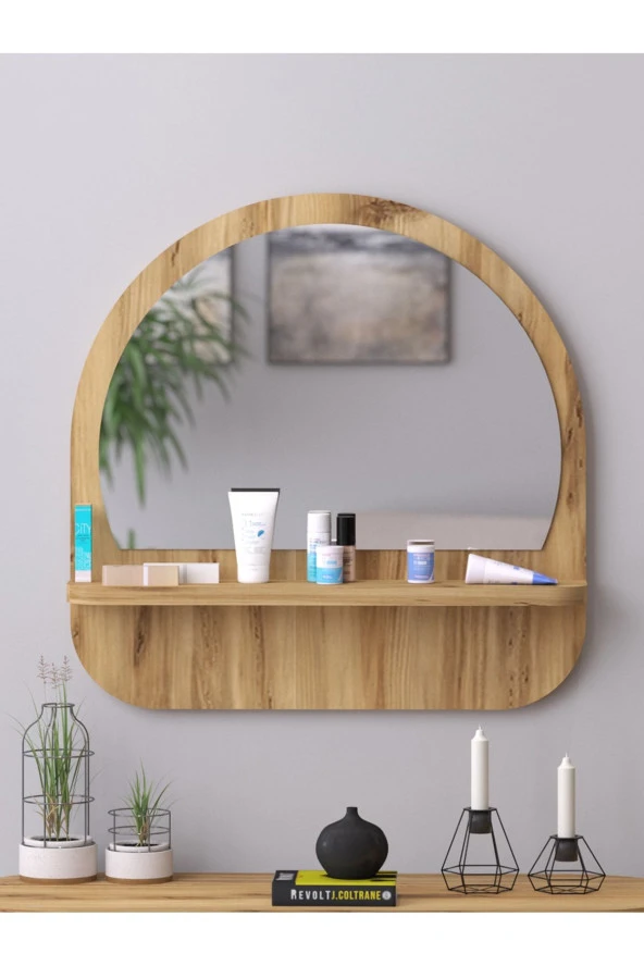 Nysamo Raflı Oval 58 cm Koridor Dresuar Konsol Duvar Salon Banyo Ofis Çocuk Yatak Oda raflı Aynası - Resim 2